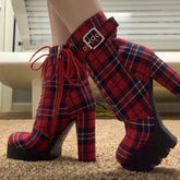 Chunky Red Plaid Boots Newgew